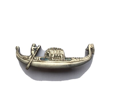 Broche Vintage Gondole De Venise En Plastique Argenté - Longueur 4.2 Cm, état Neuf