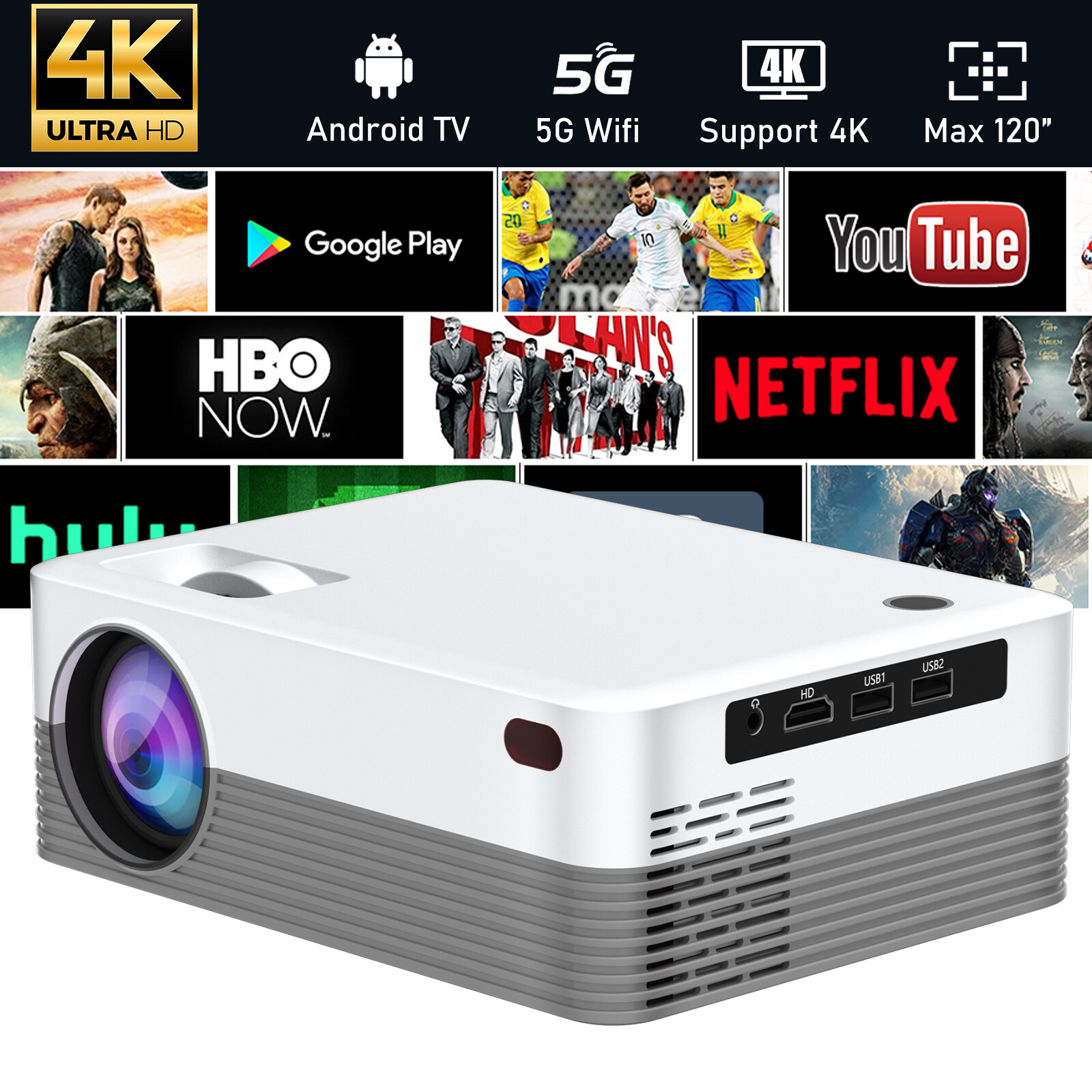 4K Mini Projector 7000 Lumen LED 1080P WiFi Bluetooth UHD Portable Home Theater-image