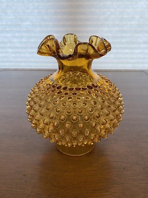 BEAUTIFUL VTG FENTON Amber Hobnail Glass Ruffled Rim Lamp Shade 5.5'' x 7.25''
