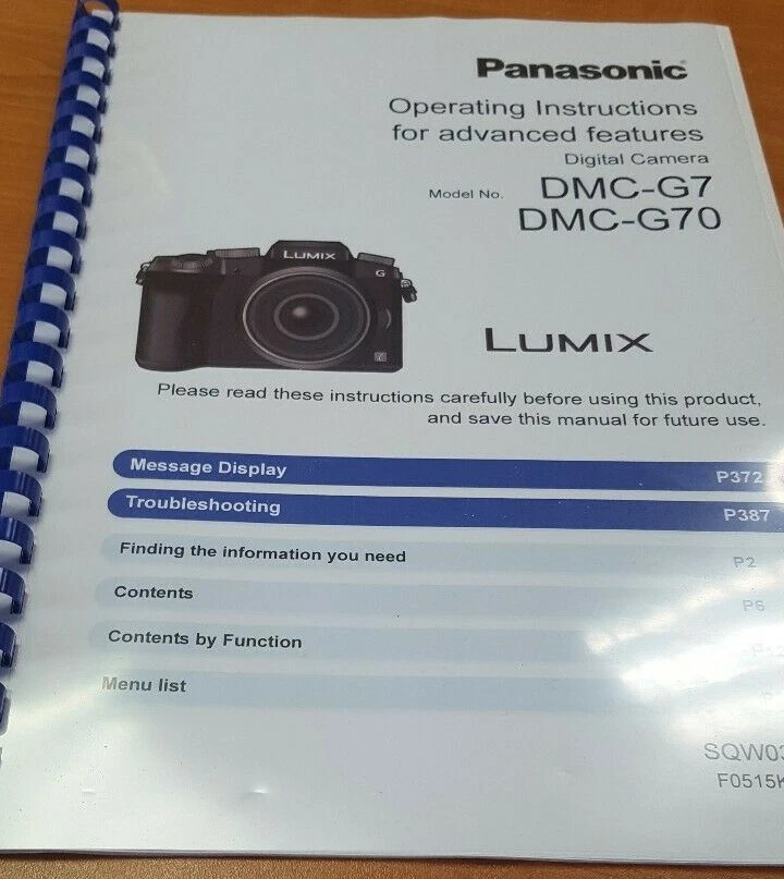 FOTOCAMERA PANASONIC DMC-G7 GUIDA UTENTE COMPLETA ISTRUZIONI STAMPATE 412 PAGINE A5