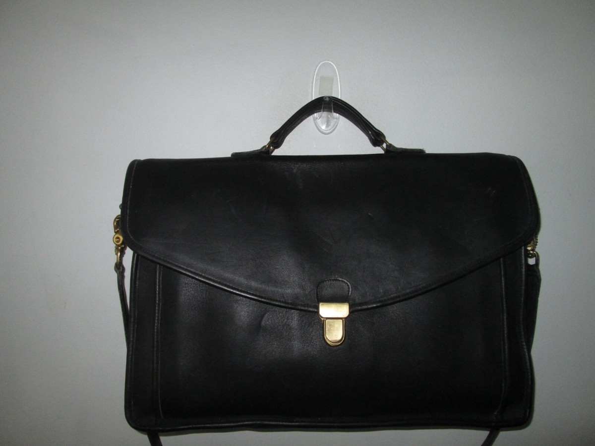 Vtg COACH Black Leather Morgan Briefcase w/ Brass Touchlock Vtg COACH Black Leather Morgan Briefcase w/ Brass Touchlock