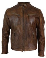 Mens Slim Fit Real Leather Vintage Retro Tan Brown Washed Biker Jacket Casual Mens Slim Fit Real Leather Vintage Retro Tan Brown Washed Biker Jacket Casual