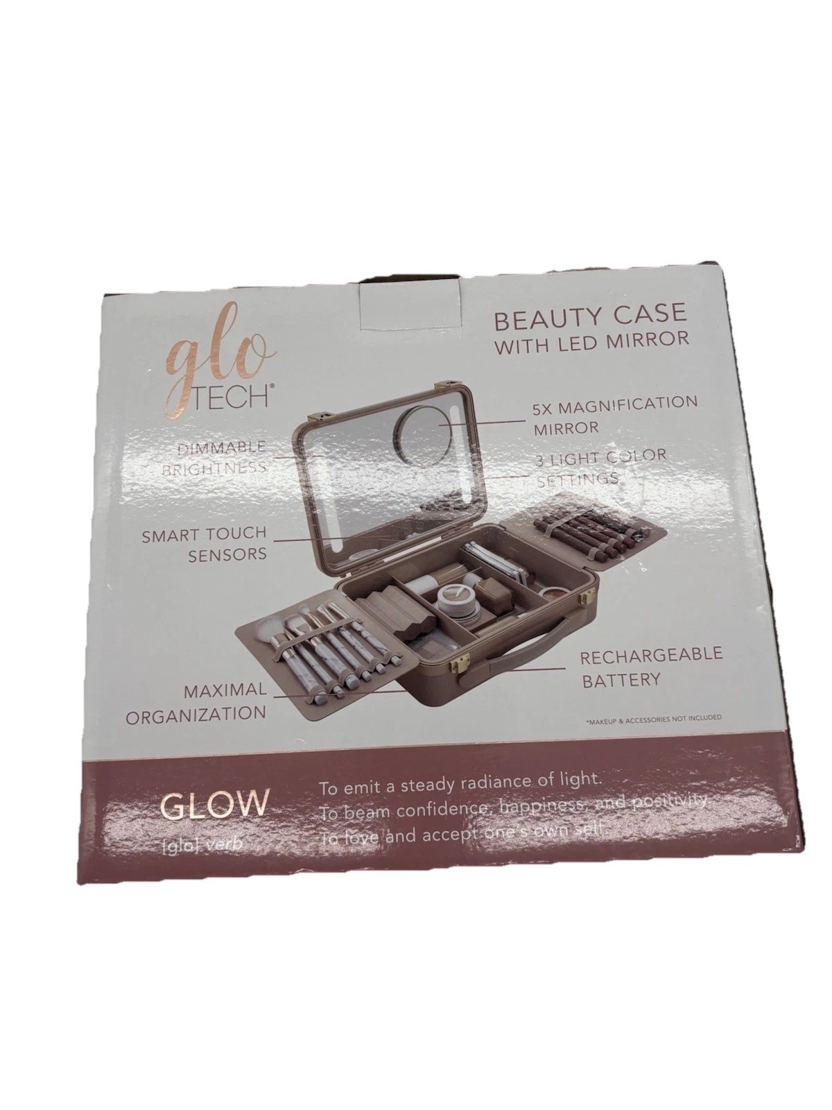 Glo Tech Beauty Case With Led Mirror Maximal Organization 3 Light Color Settings