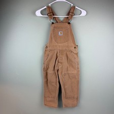 Carhartt Kids Brown Canvas Bib Overalls Double Knee 4T Y36 BRN