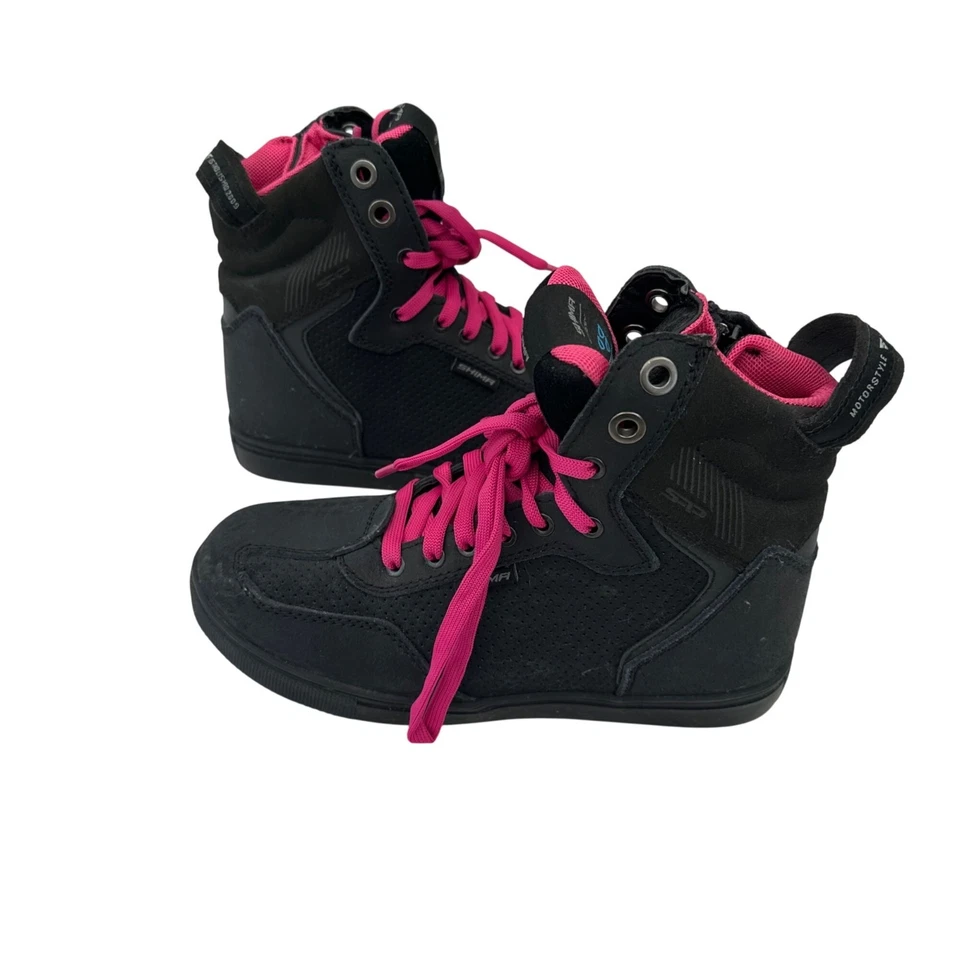 Shima Rebel WP Lady Waterproof Black Motorcycle Shoes w/ Pink Laces Size 6 - Image 2 of 4