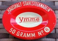 alte Blechdose Stecknadeldose Ymme  + -Stahlstecknadeln No. 6  + mit Nadeln !