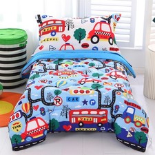 Car Toddler Bedding Sets for Boys Blue, Premium 4 Piece Car Toddler Bed Sets ...