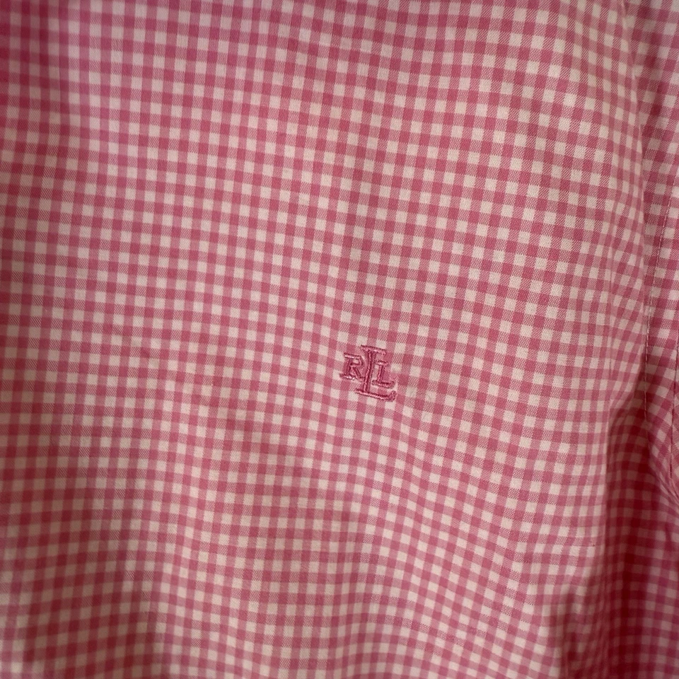 Lauren Ralph Lauren Dress Shirt Women's Petite Large Pink Plaid Button Up 3/4 Sl - Image 4 of 4