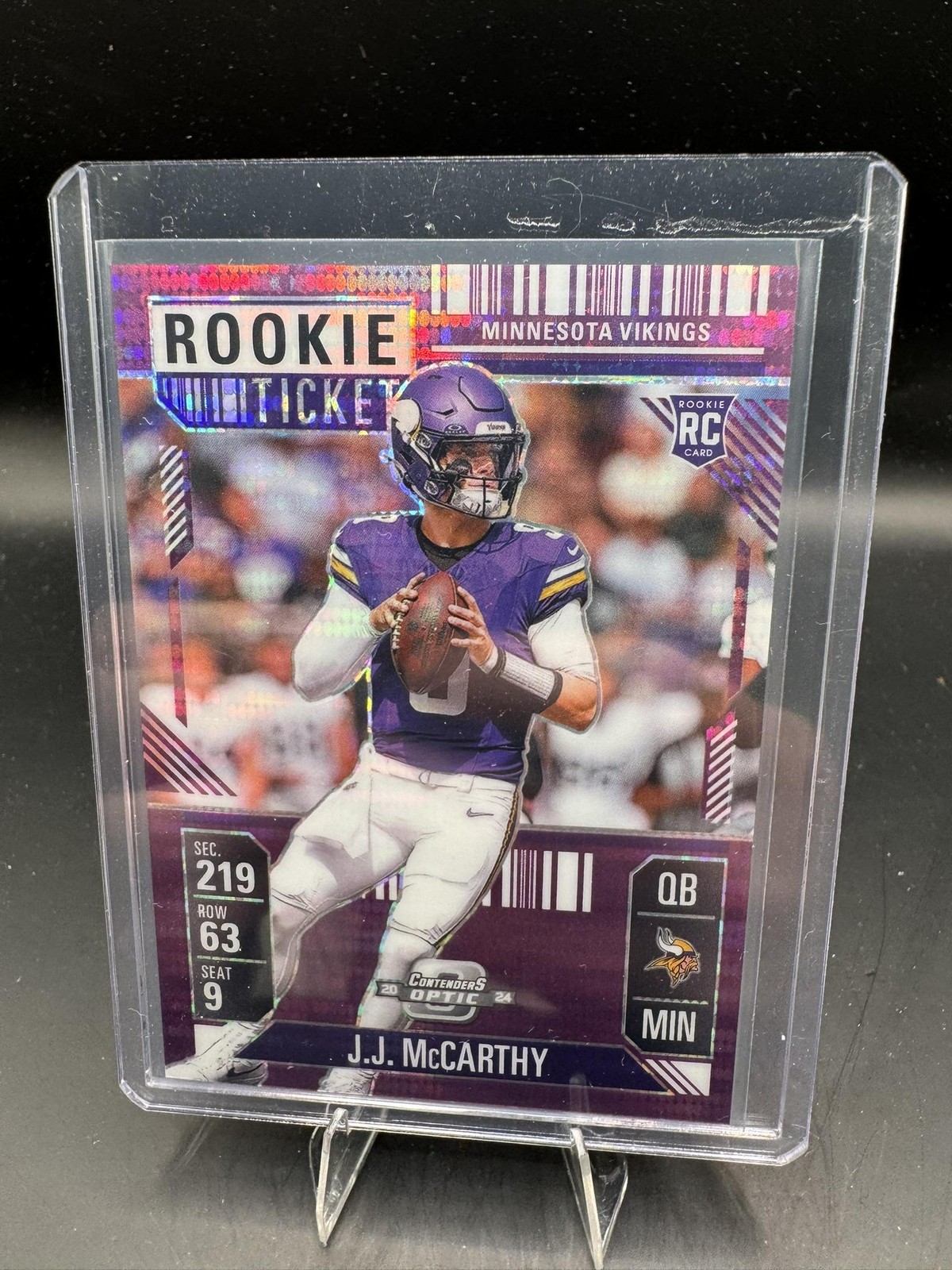 2024 Panini Contenders Optic #71 J.J. McCarthy Purple Pulsar #/37