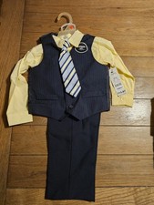 George Toddler Boys 4pc Dress Up Outfit LS Vest Tie Pants Blue 3T Suit NEW