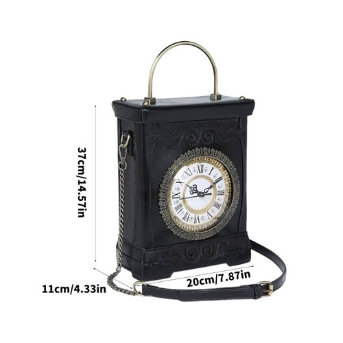 Crossbody Bag Novelty Clock Purses Leather Shoulder Bag with Detachable Chain - Picture 8 of 12