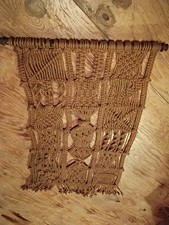 Vintage Handmade 70s Macrame Jute Wall Hanging BOHO Retro Large 32x38 L 