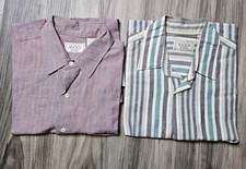 Pair Of Vintage 80s Sears The Mens Store Shirt Large Striped Short Sleeve Button