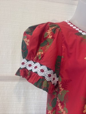 RM Malumi Of Hawaii Red/Grn Christmas Tropical Floral MuuMuu Shift  Dress~M~NWOT