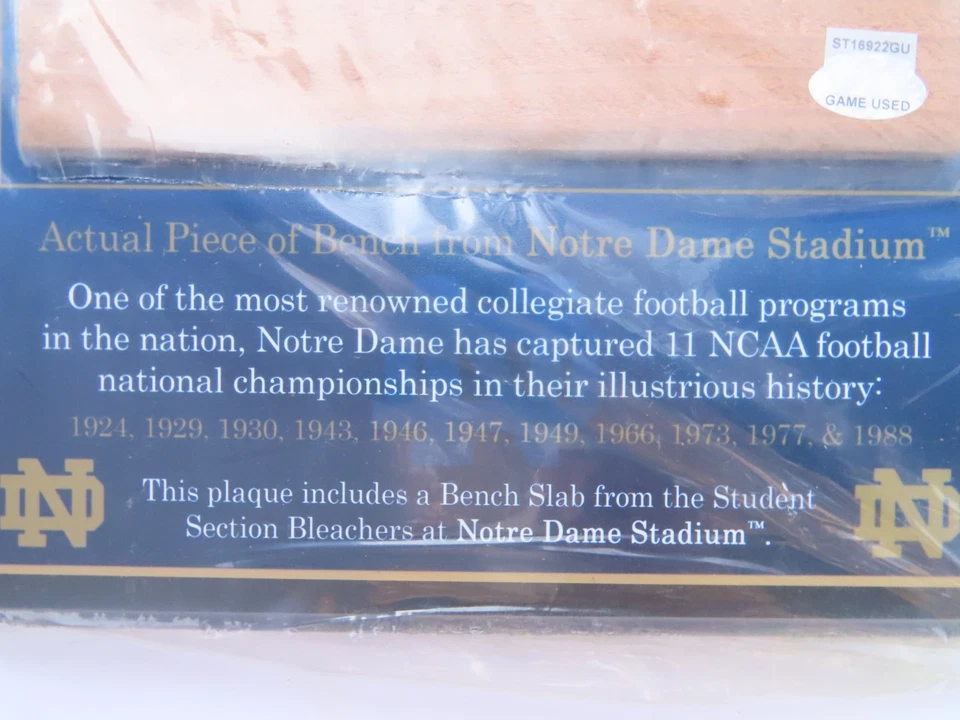 Auténtico asiento de banco de estadio de fútbol irlandés de lucha Notre Dame madera Steiner certificado de autenticidad Foto 2 de 4