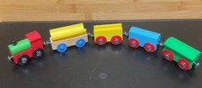 Wooden Railway Train Car Set, Engines, 4 Cars, Magnetic, Fits Brio/Thomas