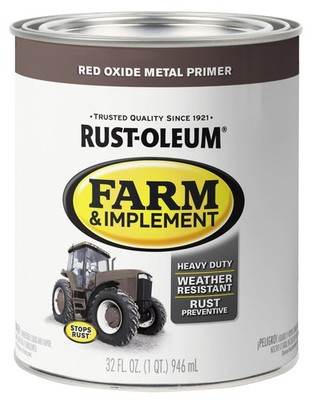 Rust Oleum Red Oxide Metal Primer Paint Quart for Tractors Trailers Mowers