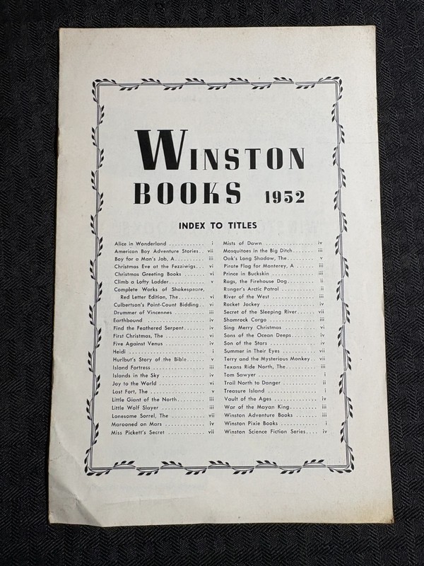 1952 WINSTON BOOKS 6x9" 8pg Catalog FN 6.0 Pixie Science Fiction & Adventure