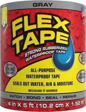 Flex Tape, Original Thick Flexible Rubberized 4" x 5' (Pack of 1), Gray 