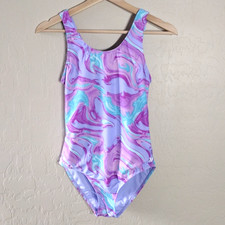 Hurley Swimsuit Girls Large 1-PC 12-13 Years Marble Purple Pink Logo Swimwear