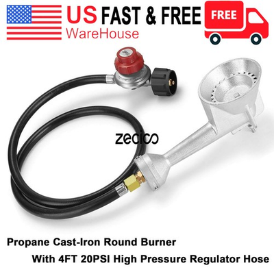 #ad Propane Cast Iron Round Burner amp; 4FT 20PSI High Pressure Regulator Hoseamp; Fitting $29.99
