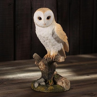 Barn Owl Standing On Branch Polystone Figurine Home Decorative Collectible