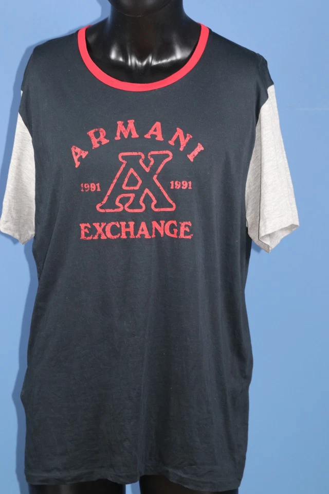 Camiseta Armani Exchange De Colección Para Hombre 2XL Gris Marino Rojo Logo Gráfico 1991 AX 44" Foto 2 de 4