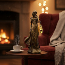 abc HOME Dekofigur Dame Tiffany Handtasche Skulptur Frau Gold LED Lampe 40cm
