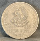 Mexico 5 Pesos Coin 1951 Silver 0.720 Fineness 27.78g Cinco Pesos Uncertified — photo 4