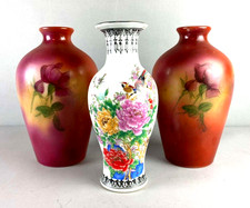 Antique Chinese Vase & 2 Hand Painted Vases In Good Condition No Chips Beautiful