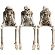 Thyle Set of 3 Halloween Statues See Speak Hear No Evil Skeleton Figurines Re...