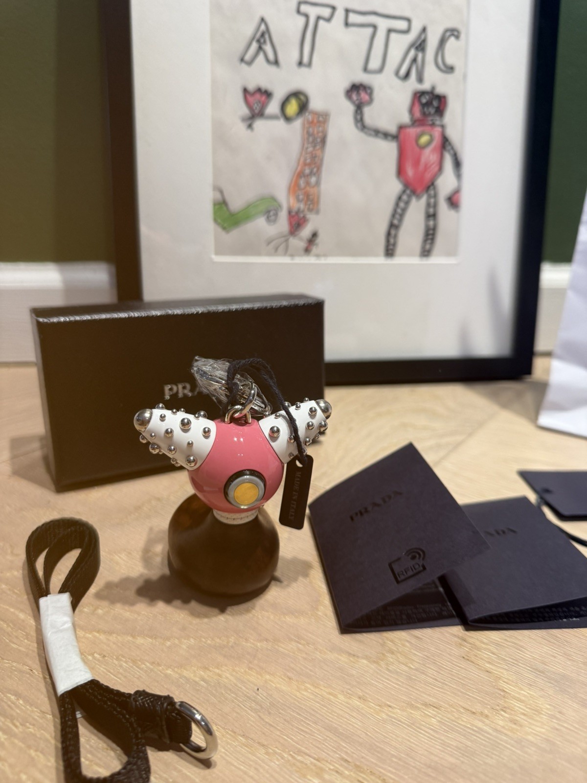 PRADA Pradamalia G.3C3 Spot wood & metal trick robot keyring bag charm US seller