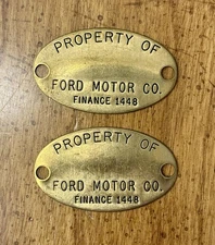 2 Vintage Property of Ford Motor Co. Finance Brass Tags