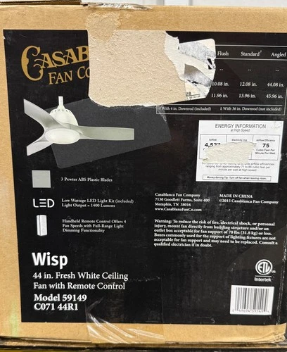 NEW Casablanca Wisp 44" Modern Ceiling Fan - White, LED Light, Remote, 59149 - Picture 11 of 11