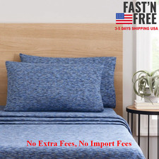 Mainstays Adult Extra Soft Jersey Bed Sheet Set, Queen, Blue Crackle, 4 Pieces