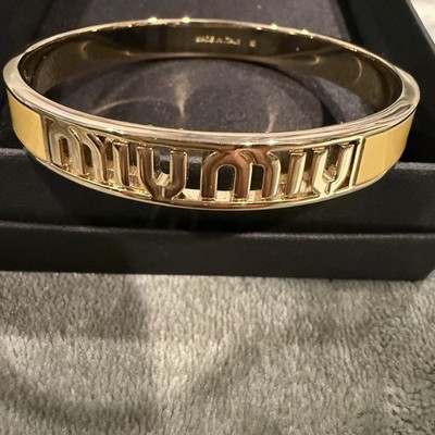 Miu Miu Gold Logo Cuff Bracelet Size Medium NEW Unworn w/ Box Pouch Authenticity