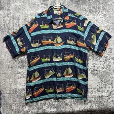 Campia Moda Hawaiian Shirt Mens L Tropical Island Boating Button Down Fish Golf