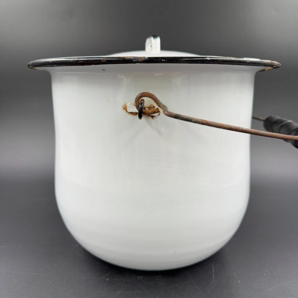 Olla de cámara esmaltada con tapa Cottagecore rústica del viejo mundo granja país 2 piezas Foto 4 de 4