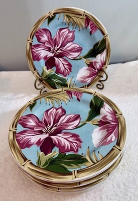 Hibiscus Salad/Dessert Plates 8.25 , 222 Fifth, PTS Intl Stoneware, Set Of 6.