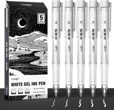White Gel Pens for Art with Assorted Tips, 5 Pack 0.4mm, 0.5mm 1.0mm White