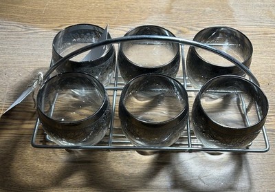 Vintage Mid Century Modern Roly Poly Cocktail Glasses Set w/ Metal Carrier 