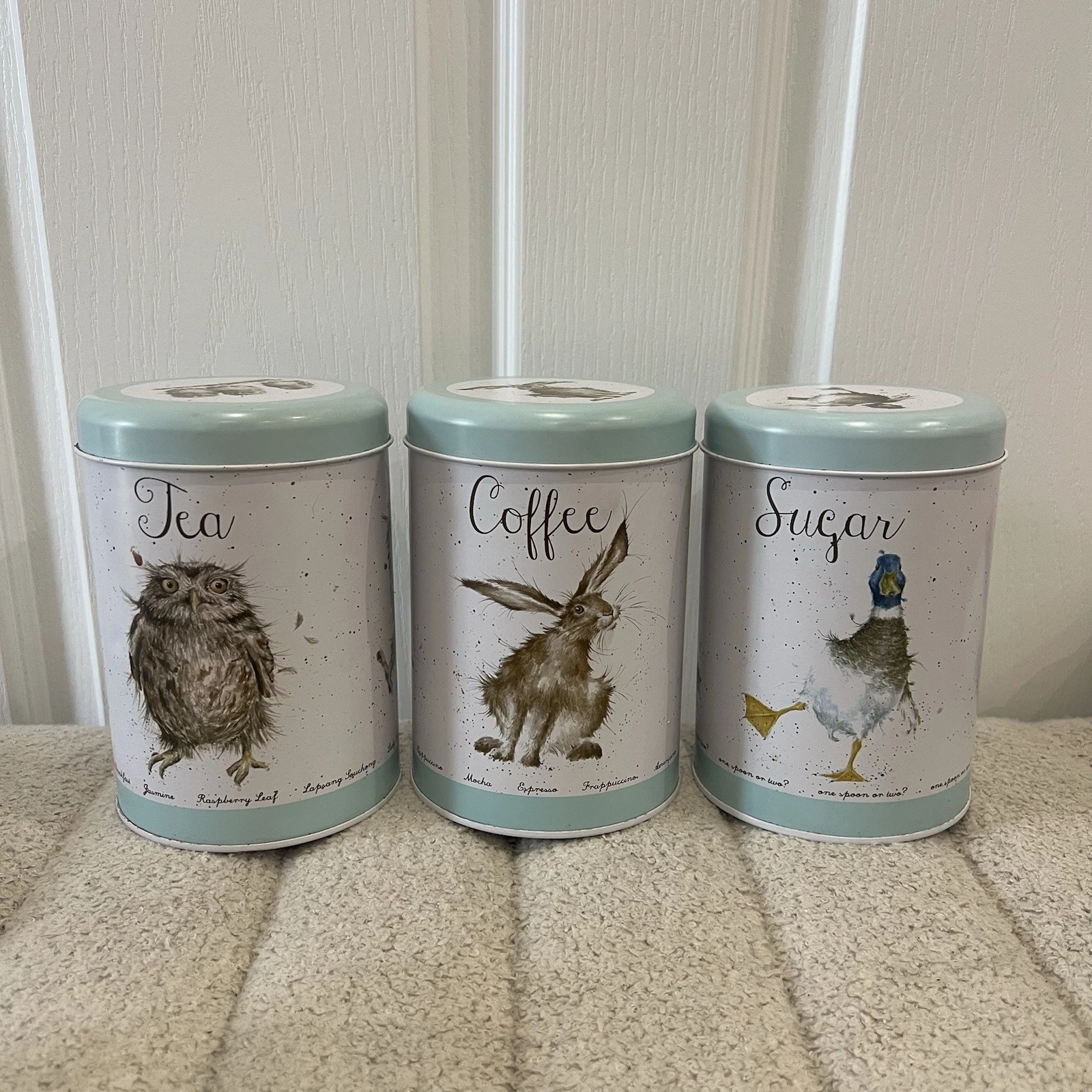 Set of 3 Wrendale Tea Coffee and Sugar Canister Kitchen Designs Hare, Owl, Duck
Opens in a new windo