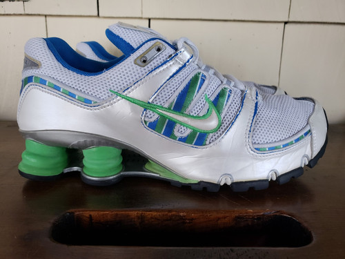 Nike Women's Sz 8 Shox NZ Clearance Running Shoes 318434-115 White/Green/Blue - Picture 2 of 9
