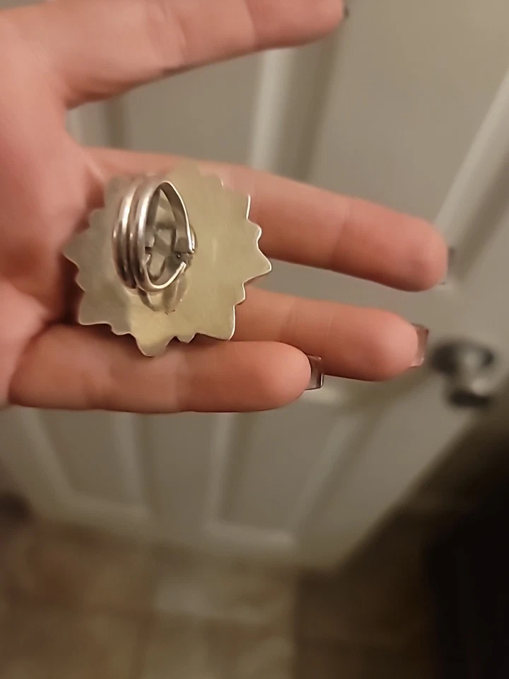 黄水晶和绿松石戒指纯银 7 码 — 第 2/2 张图片