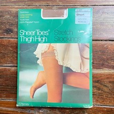 New Penneys GAYMODE Thigh Highs Sheer Toe Stretch Stockings Suntan Short NOS