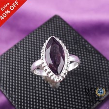 925 Silver Marquise Amethyst Gemstone Engagement Band Anniversary Trendy Ring
