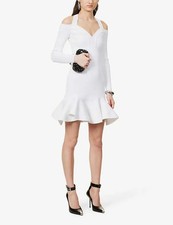 ALLEXANDER MCQUEEN Ruffle Hem Rib Knit Mini Dress In Optic White Sz L Org $2,590