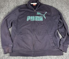 Puma Track Jacket Vintage Mens XL Sports Lifestyle Black Full Zip Green Logo