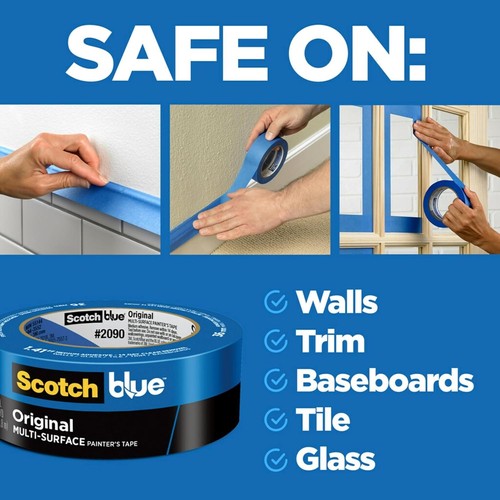 ScotchBlue Original Multi-Surface Painters Tape, 1 Inch 0.94" Width, Blue - Picture 5 of 12