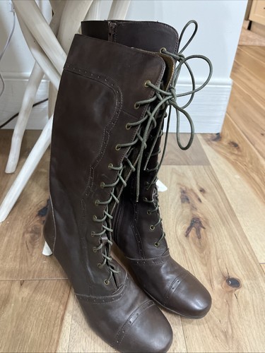 Vintage Array, Women's Leather Brown Lace Up And Zip Boots, Kitten Heel, Prairie - Picture 1 of 10